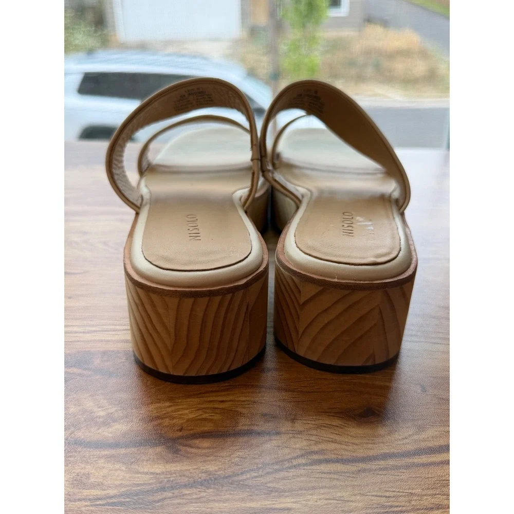 Nisolo Ellie Bone Leather Cream Wood Platform Clogs US 9